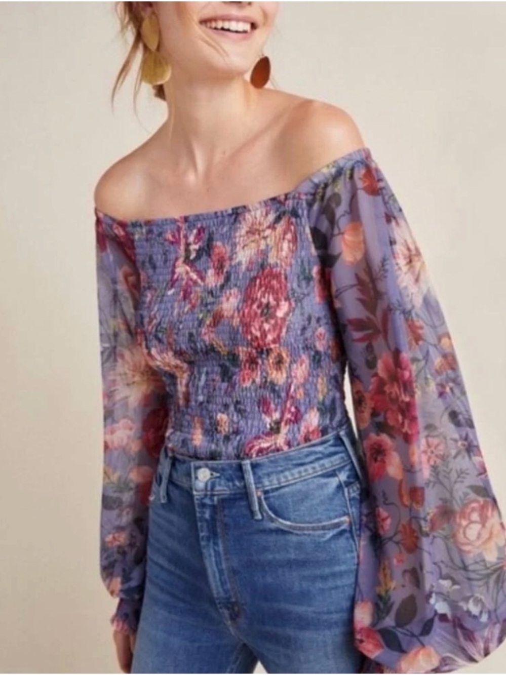 Anthropologie off-the-shoulder smocked blouse